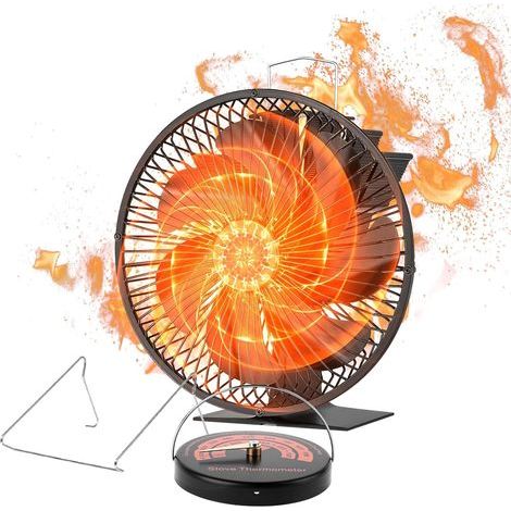 Chimney fan with protective cover, heat-powered wood stove fan with thermometer, 7-blade wood stove fan (1/5)