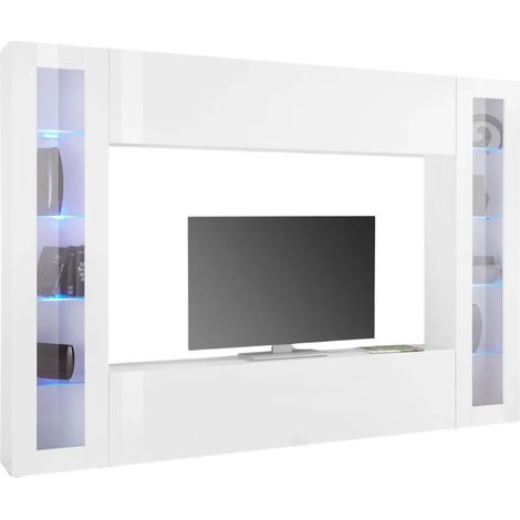 Parete Attrezzata per Soggiorno con 2 Vetrine Bianco Lucido Porta TV (1/4)