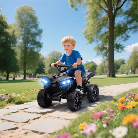 Quad électrique enfant Noir 6V phares LED musique pour 3 6 ans. Tendance.