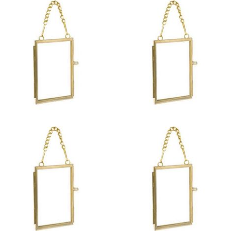 Lot de 4 cadres photo en laiton à suspendre pour fleurs pressées - 5,1 x 7,6 cm - Double cadre en verre avec chaîne - Décoration d'intérieur vintage (1/5)