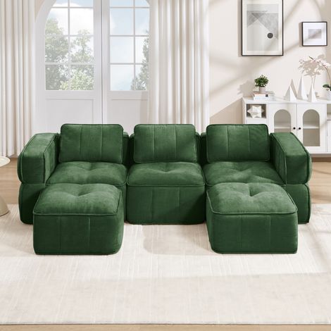 Sofá modular en U de 3 plazas 271x162x67 cm poliéster verde con 2 pufs – MEUBLIV (1/5)