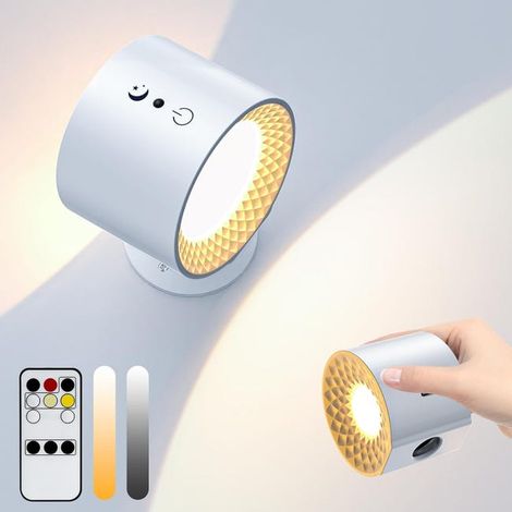Doppelseitige LED-Wandleuchte mit Fernbedienung, Touch-Steuerung, 3 Farben, USB, wiederaufladbar, 360° – Weiß