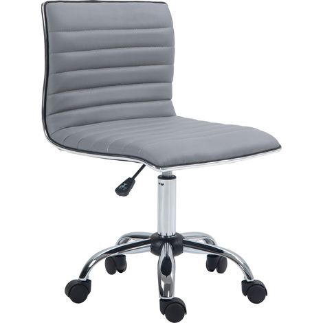 Armless Desk Task Chair Faux Leather Mid-back Computer Office Chair with Adjustable Seat Height, Chrome Base and Rolling Wheels for Home Office Light Grey