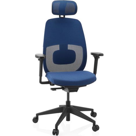 Chaise de bureau ergonomique Skandis Pro avec appui-tête bleu / piètement noir hjh OFFICE (1/5)