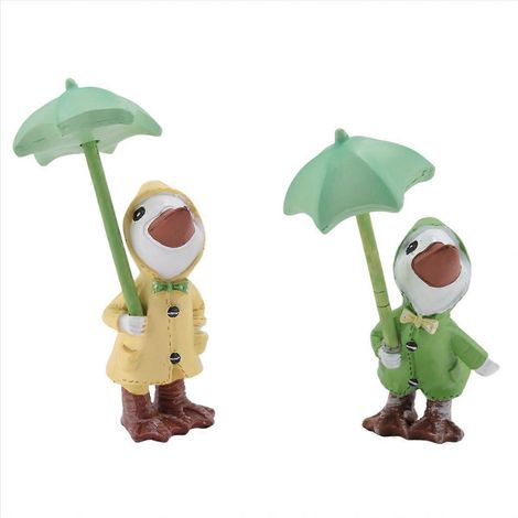 Lot de 2 statues de canards de jardin, petits canards avec parasol, décoration extérieure (1/5)