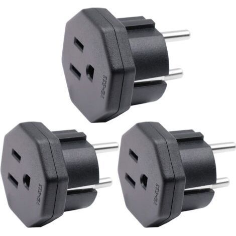 US/JP/CA Prise mâle vers EU/DE/FR/IT/ES Prise Femelle, US/CA/JP Prise mâle pour Appareil électronique Adaptateur Femelle EU à 2 Broches (3 pièces Noir) (1/5)