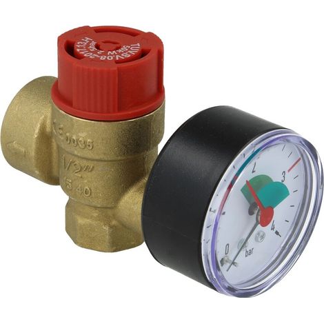 Soupape de sécurité pour chauffage 1/2’’ 2,5 bar avec manomètre