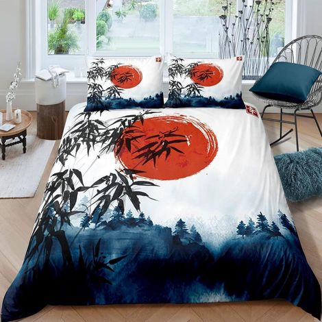 Ensemble de literie 200x200cm Style japonais 3 pièces Microfibre avec fermeture éclair