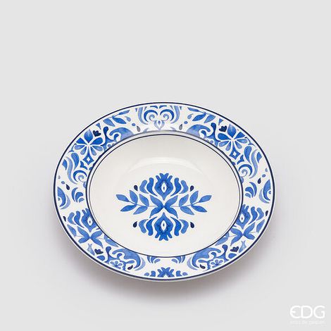 EDG Enzo De Gasperi Piatto Fondo H 3,5 Cm D 22 Cm Bianco Royal Blue