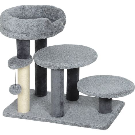 Escalier pour chat 2 en 1 avec arbre à chat, panier amovible, sisal et tissu doux, base large, gris, pour canapé, 6 kg max – CHICFURN (1/5)