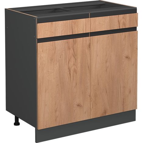 Mueble bajo de cocina R-Line, Roble dorado, 80 cm En forma de J, sin encimera, Vicco
