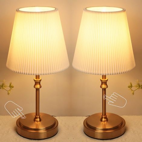 1 Lampe De Chevet Tactile, 31.5cm Abat-jour En Tissu, Base Effet Bois, Dimmable 3 Niveaux, Pour Salon Chambre (1/5)