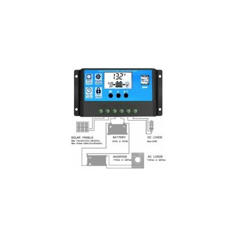 Régulateur de charge solaire Régulateur de panneau solaire Régulateur 12V/24V Avec USB 10A