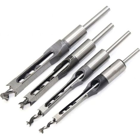 Set 4 bédanes à trou carré - Acier creux - 1/4-3/8 pouces - Menuiserie précise - Outils durables (1/5)