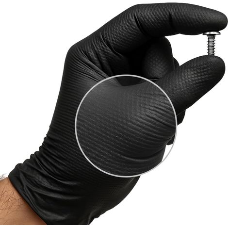 Gants jetables en nitrile noir – Professionnels jusqu'à 10,4 grams Triple résistance Double diamant même avec huile Gants de travail pour atelier, industrie, nettoyage (50, Negro, XL) (1/5)