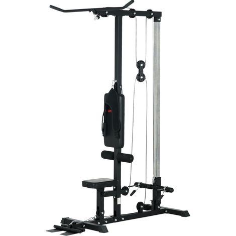 Station de musculation multifonction en acier et similicuir noir pour exercices de tirage et renforcement musculaire (1/5)