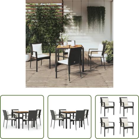 Gartenessgruppe -  5-tlg. Garten-Essgruppe mit Kissen Schwarz Poly Rattan (1/5)