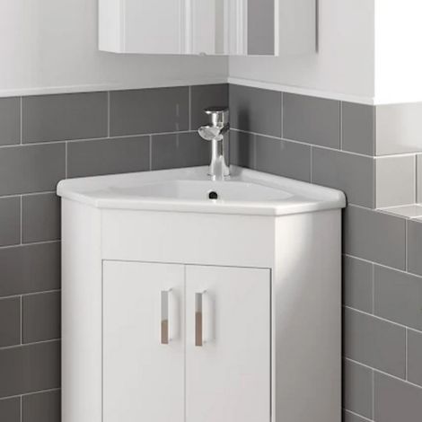 Bathroom Corner Basin Sink 585mm Ceramic 1 Tap Hole White Recessed BASIN ONLY