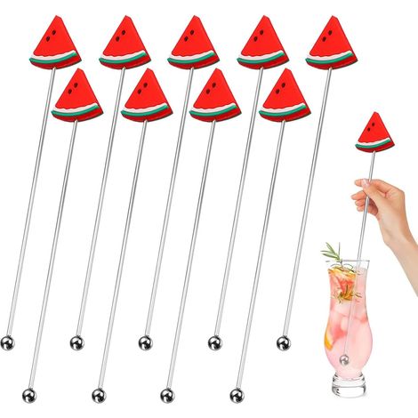 Generisch Lot de 10 touillettes à cocktail en acier inoxydable pour boissons - Mélangeurs à cocktail - En acier inoxydable - Avec long manche - Mélangeur de boisson pour café et bar (1/5)