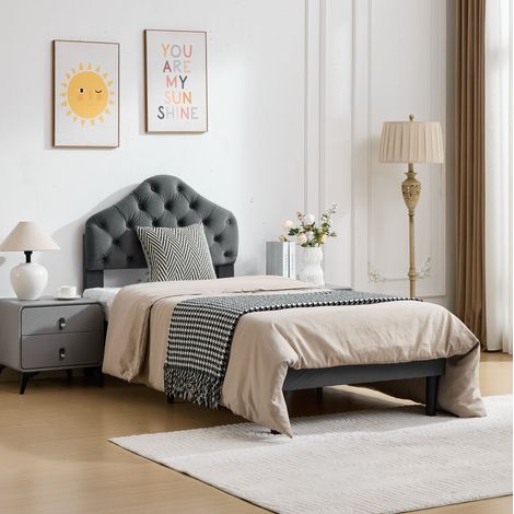 Bett Einzelbett 90x200 gepolstert Chenille Grau OKMYHOME (1/5)
