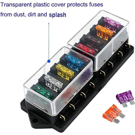 Gebildet 32V 40A 8 Voies Standard Boîte à Fusibles, Imperméable 6,3 mm Fuse Box Holder, avec 10 pièces Fusible à Lame Libre (3A 5A 7,5A 10A 15A 20A 25A 30A 35A 40A), pour Voiture Bateau Marine Trike