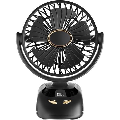 Ventilateur à pince, mini ventilateur de table, ventilateur de camping, ventilateur USB portable, ventilateur de refroidissement à 5 vitesses, 3000 mAh noir (1/5)