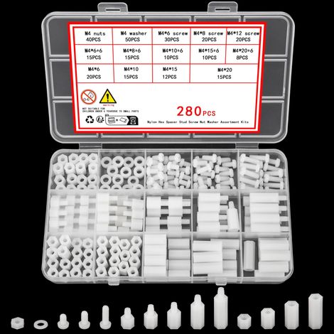 280 Pièces M4 Mâle Femelle Entretoise en Nylon Blanc, Hex Entretoise Vis Écrou Pilier Fileté Standoff, Vis Boulons et écrous, Boulons Vis à Tête Cruciforme pour PCB Circuit Électrique (1/5)