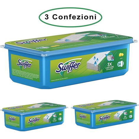 Swiffer wet panni umidi lavapavimenti per scopa al limone 3 confezioni da 24 panni