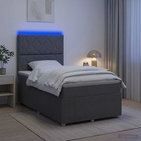 Lit boxspring LED avec matelas Gris foncé 120 x 200 cm Tissu (1/5)