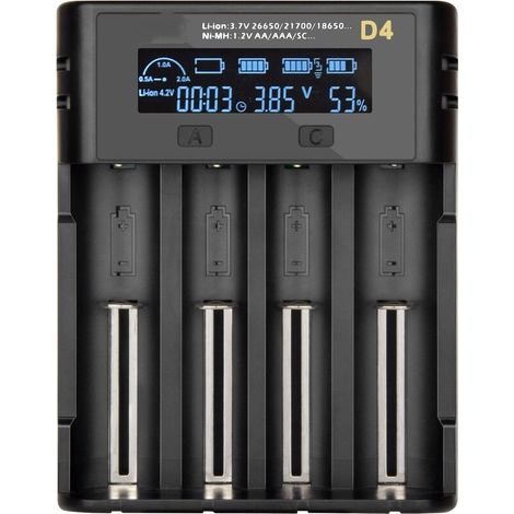 18650 Chargeur Piles 4 Slot Automatique avec Charge Affichage LCD Mode pour Li-ION Ni-MH Ni-CD AA AAA AAAA C 22650 18490 18350 RCR123 (Les Piles ne comprennent Pas), (1/5)