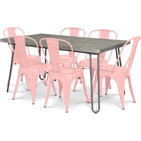 Pack Dining Table - Industrial Design 150cm + Pack of 6 Dining Chairs - Industrial Design - Hairpin Stylix Pastel orange (1/4)