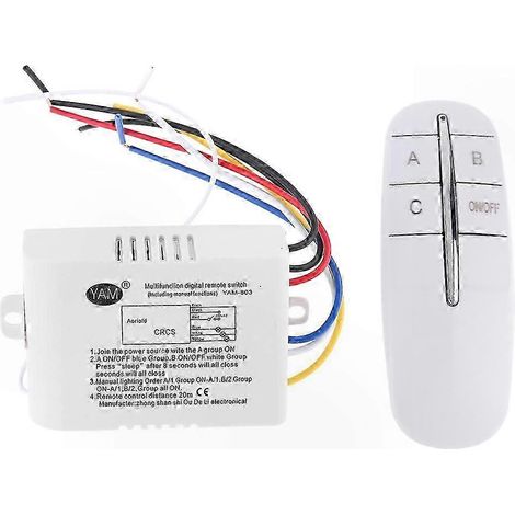 Interrupteur sans fil 3 canaux ON/OFF avec récepteur, kit de télécommande pour éclairage intelligent, émetteur récepteur robuste (1/5)