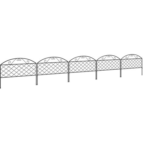 Lot de 5 panneaux de clôture de jardin décoratives en métal, bordure de jardin, parterre de fleurs - dim. 305 x 43 cm (1/5)