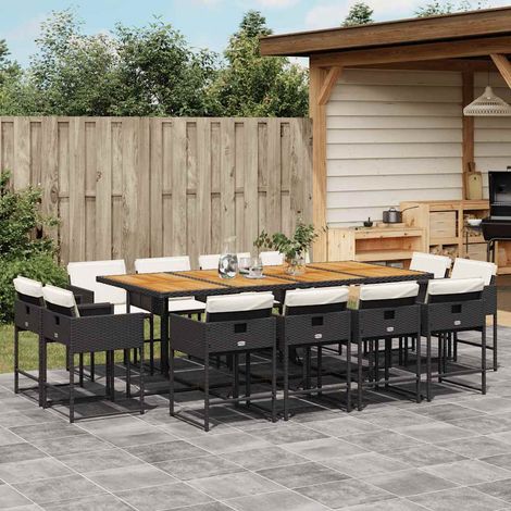 13-tlg. Garten-Essgruppe mit Kissen Schwarz Poly Rattan (1/5)