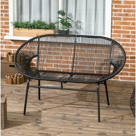 Panca da giardino 2 posti in polyrattan nero, struttura in acciaio, 132 x 72 x 83 cm, 260 kg (1/5)