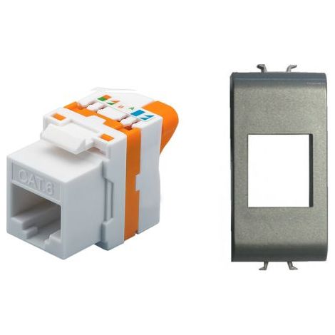 TechLy presa di rete RJ45 UTP Cat.6 tooless + Gewiss Chorus titanio