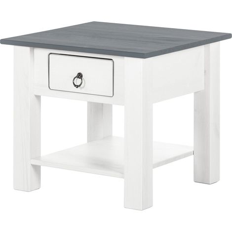 Ines-Table basse avec 1 tiroir en pin blanc et gris (1/2)