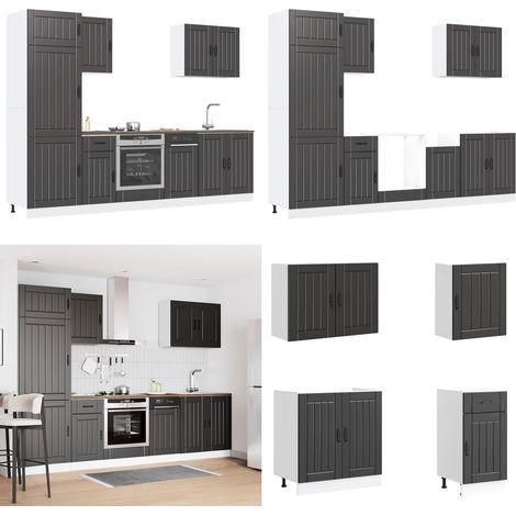 Set Mobili da Cucina 7 pz Lucca Neri Legno Multistrato - Armadi da cucina - Pensili da cucina