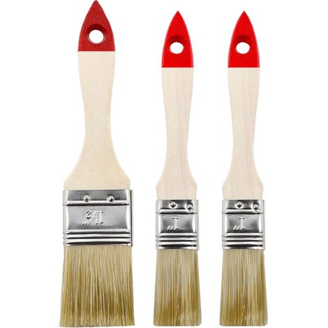 Lot de 3 Pinceaux Plats : 1 x 1,5", 2 x 1 - Idéal pour Peinture et Rénovation avec Vernis - Poils Naturels pour Une Application Uniforme (1/3)