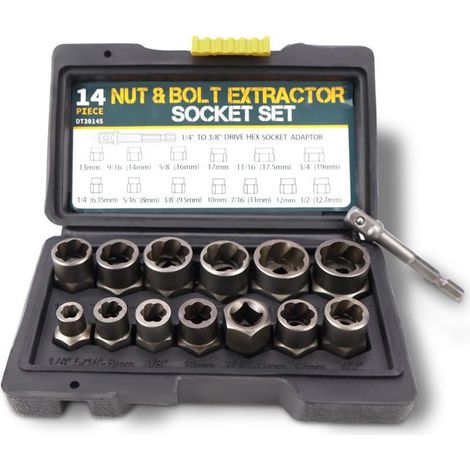 Juego de 14 extractores y tuercas, extractor de tornillos con adaptador hexagonal, extractor de tuercas (1/5)