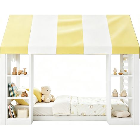 Lit enfant 90x200 avec rangement, lit à baldaquin blanc en bois, style maison de campagne pour filles et garçons (1/5)
