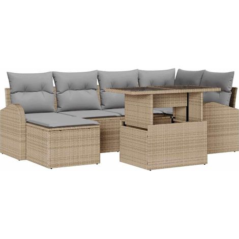 Maison Exclusive - Ensemble de canapé de jardin 7 pc Beige Poly rotin (1/5)