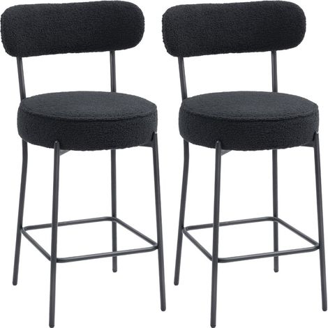 Set de 2 taburetes de bar acolchados con reposapiés en poliéster y metal negros MODENUIT (1/5)