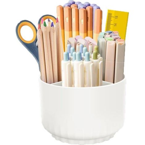 Porte-Crayons Rotatif - Organisateur Bureau 360° 5 Compartiments - Pour Bureau École Salon Salle De Bain - 1 Pièce (1/4)