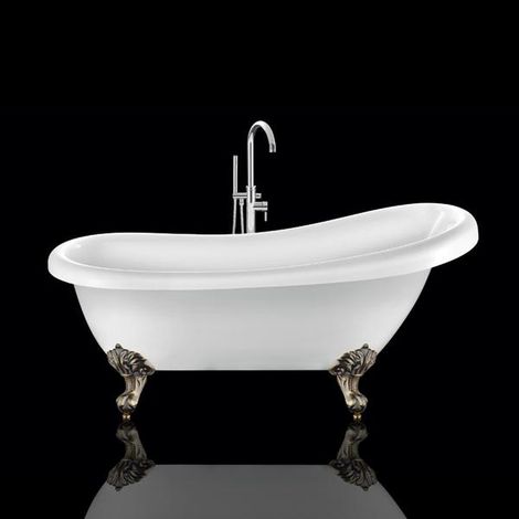 Baignoire sur pieds rétro RICHMOND Blanche 155 cm Pieds d'Aigle Bronze jaune vieilli