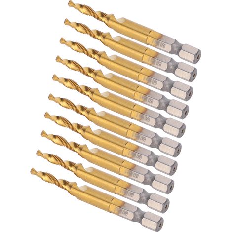Kit de 10 tarauds M4 en acier rapide HSS avec forets 3,3 mm à queue hexagonale pour filetage et perçage (1/5)
