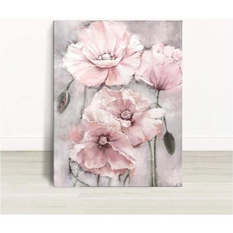 1 pièce Tableau Floral Rose Gris Toile sans cadre Peinture murale Décoration intérieure Salon Salle de bains 40×50 cm