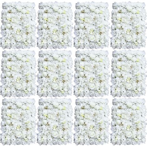 12 Panneaux muraux de fleurs artificielles 24 x 16in Panneau mural de fleurs blanc Panneaux muraux de fleurs artificielles hortensia et rose pour mur de fleurs Décoration de mariage, fête et événement (1/5)