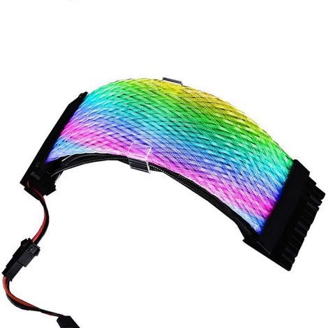 24-Pin RGB-Netzteilkabel-Verlängerungskabel, ummantelt mit LED-Beleuchtung