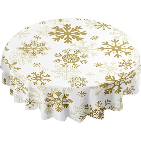 Christmas Tablecloth for Round Table, Snowflake Pattern, Waterproof and Stain-Resistant, Tablecloth for Party Decoration, Dining Room, Restaurant, Kitchen, Garden (Happy New Year, Diameter 100cm) (1/5)